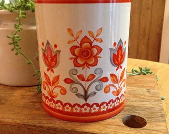 Fab collectable 1960's orange retro vintage tin canister with lid