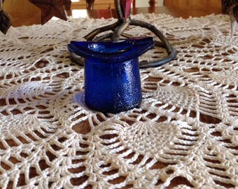 Vintage Cobalt Blue Glass Top Hat Ashtray
