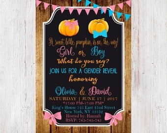 Pumpkin Gender Reveal Invitation, Pumpkin Gender Reveal Invite, Fall Pumpkin, Pink & Blue Gender Reveal 203