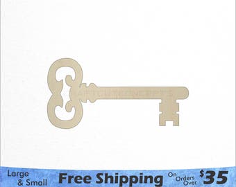 Skeleton Key Shape - Large & Small - Pick Size - Laser Cut Unfinished Wood Cutout Shapes (SO-0007)