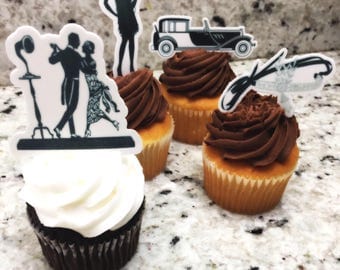 Great Gatsby (Edible) Cupcake Toppers, Great Gatsby, Great Gatsby cupcake topper, Great Gatsby Decor,Great Gatsby Party, Precut