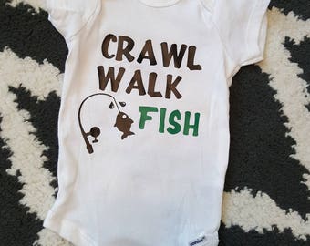 Crawl Walk Fish Onesie- Cute Baby Onesie- Funny Baby Onesie- Baby Shower Girl- Fishing Onesie