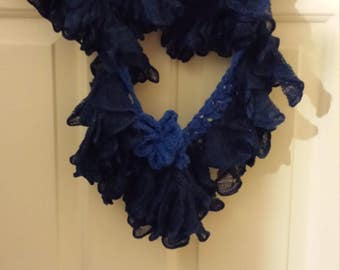 Blue Ruffled Finity Scarf