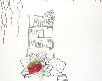 Strawberry in pajamas clay figurine