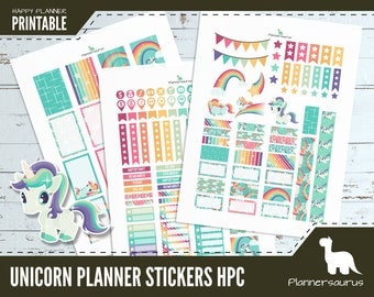 Unicorn planner sticker printable | rainbow unicorn instant download | Happy Planner Classic printables | rainbow and unicorn weekly planner