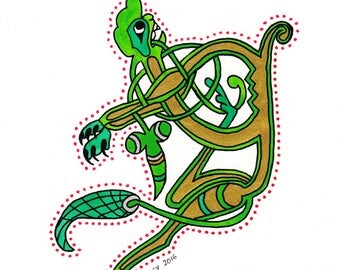Celtic Q dropcap illumination from the Book of Kells, 15 x 20 cm photo paper print