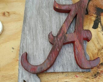 Wooden Alabama Sign with Bama Logo