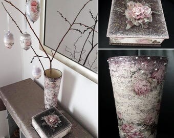 Beautiful Easter set: vase + box + 4 Easter eggs * decoupage * handmade