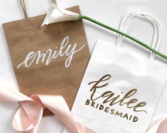 Custom Gift Bags | Customized Hand-Lettered Gift Bags | Thank You, Bridesmaids, Birthday, Welcome, Wedding Gift Bags | Personalized Gift Bag