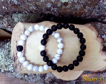 Yin Yang - Couples Bracelet - Gemstone Bracelet - Healing friendship - Relationship - Mala - Meditation Yoga - Black Onyx - White Howlite