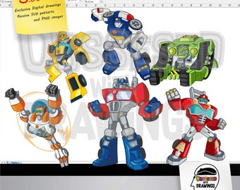 Transformers Rescue Bots clipart, PNG images with excellent resolution and SVG patterns one layer, papecraft applications, stickers and more
