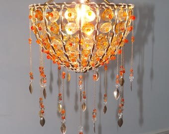 Carnelian Gemstone Light Shade, Ceiling Lamp, Chandelier Lighting, Pendant, Dream Catcher, Shabby Chic, Spiritual Decor, Orange, Crystal