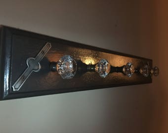 Reclaimed Door Knob Hall Coat Rack Glass