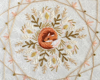 Sleeping Fox mandala dream catcher Embroidery Pattern PDF download hand embroidery patterns designs