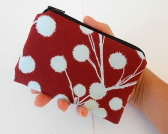 Little Zipper pouch Coin Purse Gadget Case ECO Friendly Padded NEW Chestnut Branches on Eggplant