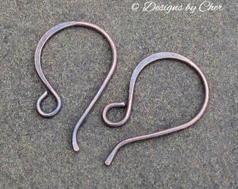 Antiqued Copper Classic Hook Earwires (20 gauge) Handmade/Hammered Rustic Jewelry Findings (3pr)
