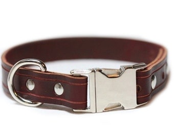 Personalized Leather Dog Collar, Engraved Leather optional - Leather Quick Release Collar