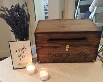 Wood Wedding Card Box with Latch | Wedding Money Box | Wedding Card Box | Wedding Card Holder | Rustic Cards Box with Lid - wood box