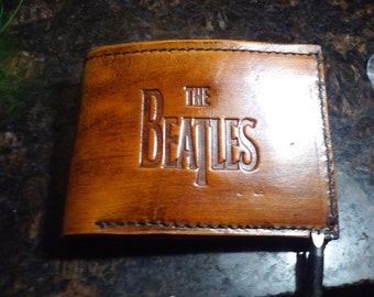 Handmade The Beatles Tooled Veg Tanned Leather Bi-Fold Wallet *Brown *FREE SHIP