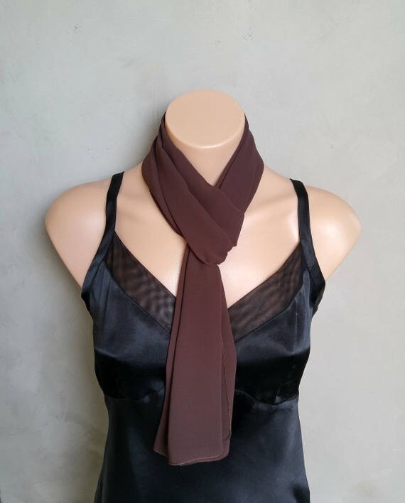 Brown Scarf, Coffee Brown Scarf, Sheer Brown Skinny Scarf, Chiffon Brown Scarf, Coffee Chiffon Scarf, Skinny Scarf Brown, Scarf Brown