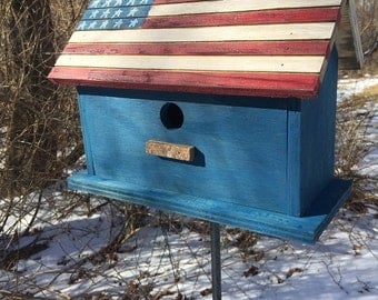 Primitive Flag Birdhouse Red White and Blue