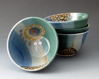 Small Ceramic Bowl - Blue and Green - Handmade Clay Bowl