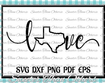 Texas outline Love SVG T shirt Design Vinyl (SVG and DXF Files) Electronic Cutting Machines, Silhouette, Cameo, Cricut, Instant Download