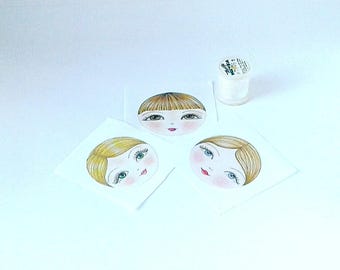 Fabric Doll Face (pack of 3), Doll Making Fabric, Applique doll face, Textile Doll Face, Make a Doll