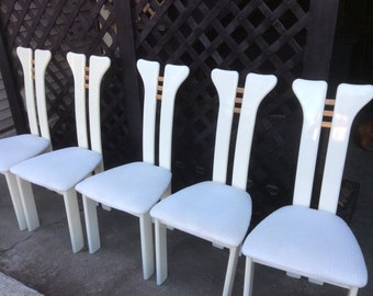Five Mid Century White Lacquer Chairs - Pietro Constantini Style Italian White Dining Chairs - Vintage Italian Dining Chairs - Avant Garde