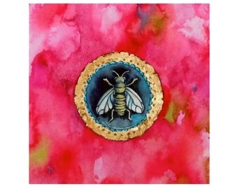 Bee Watercolor Art Print, Bee Wall Decor, Bee Art, Honeybee, Bumble Bee, Bee Seal