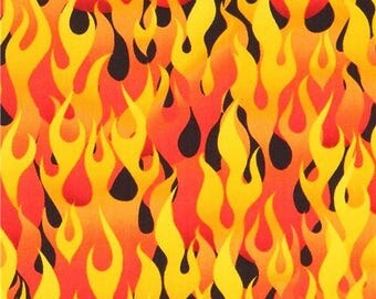 214118 black with flame fire fabric by Timeless Treasures