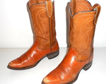 Texas Cowboy Boots Vintage Tan 5.5 D Country Western Rockabilly Shoes Distressed