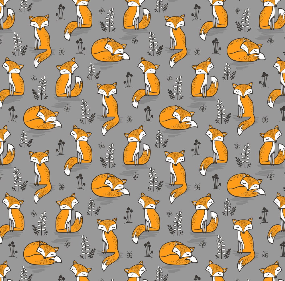 Modern Nursery Fabric Dreamy Fox On Grey By Caja Design