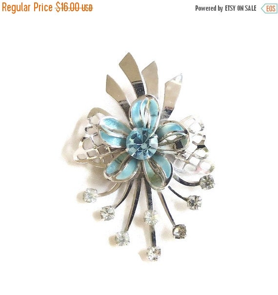 Vintage Mid Century Retro Brooch with Blue by MyVintageJewels