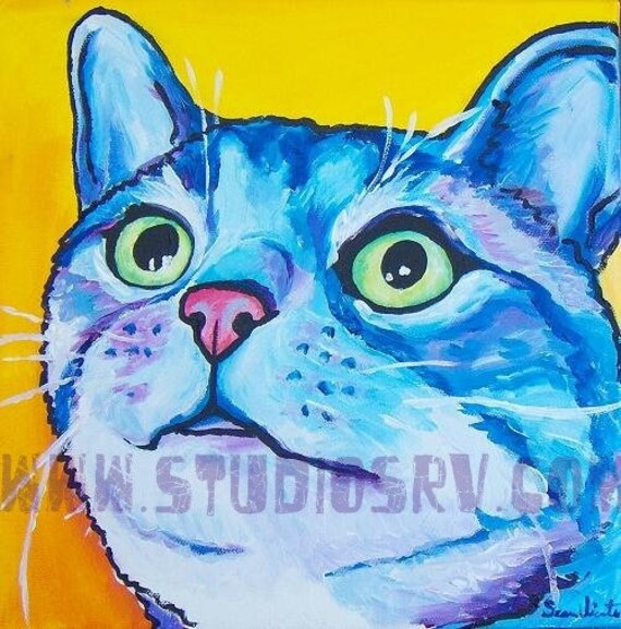 a real live painted blue tabby cat