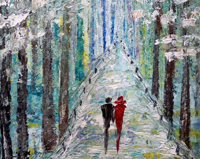 Winter Painting Original Oil on Canvas Romance Landscape Artwork on Large Canvas by Luiza Vizoli Ready to Ship