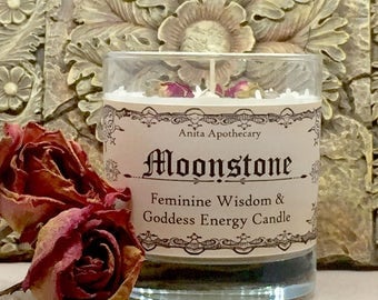Moonstone Ritual Candle- Crystal grid, goddess, magick, pagan, witch, witchcraft, Wicca, Gypsy, Divination, Tarot, Grimoire