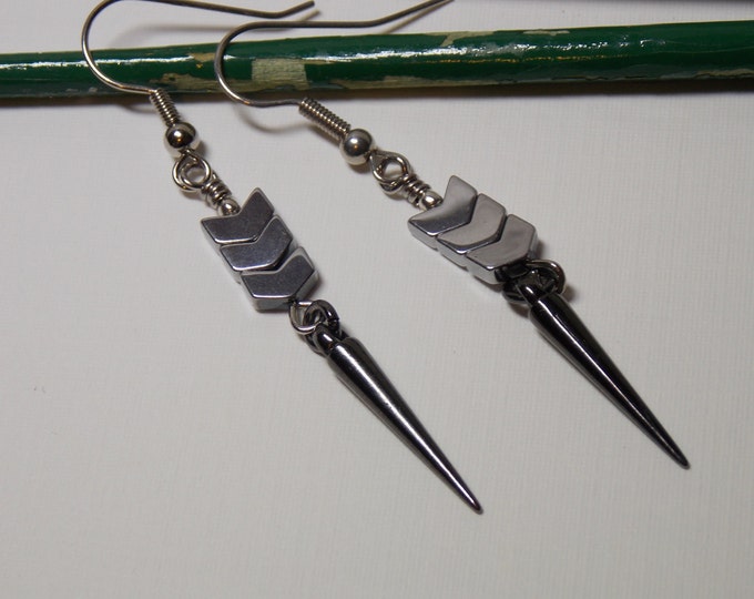 Little Arrow Chevron Earrings Dainty Light Gunmetal Spike Dangle Drop Boho Woodland Jewelry Gift