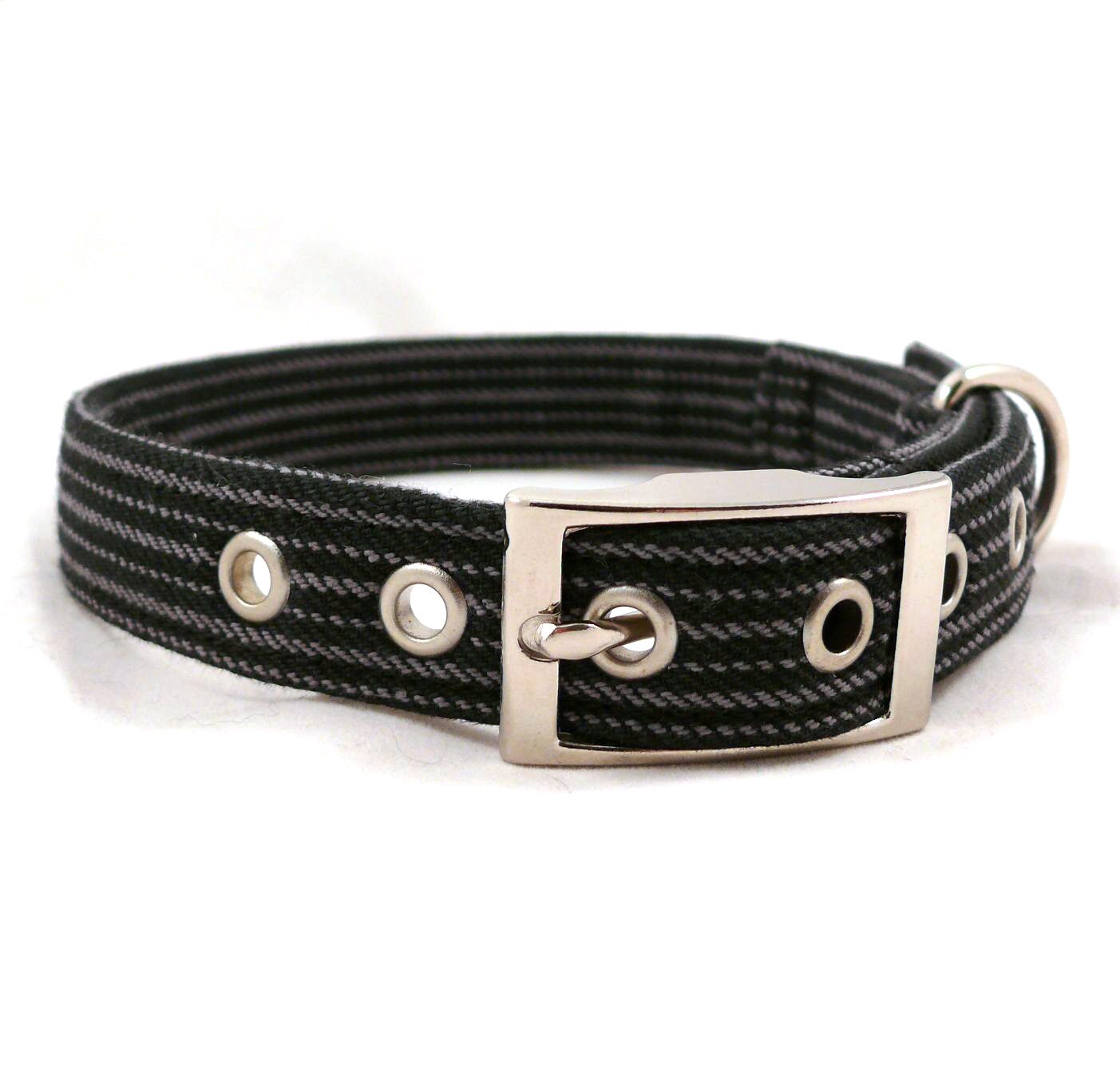 Black striped dog collar Metal buckle collar Strong dog