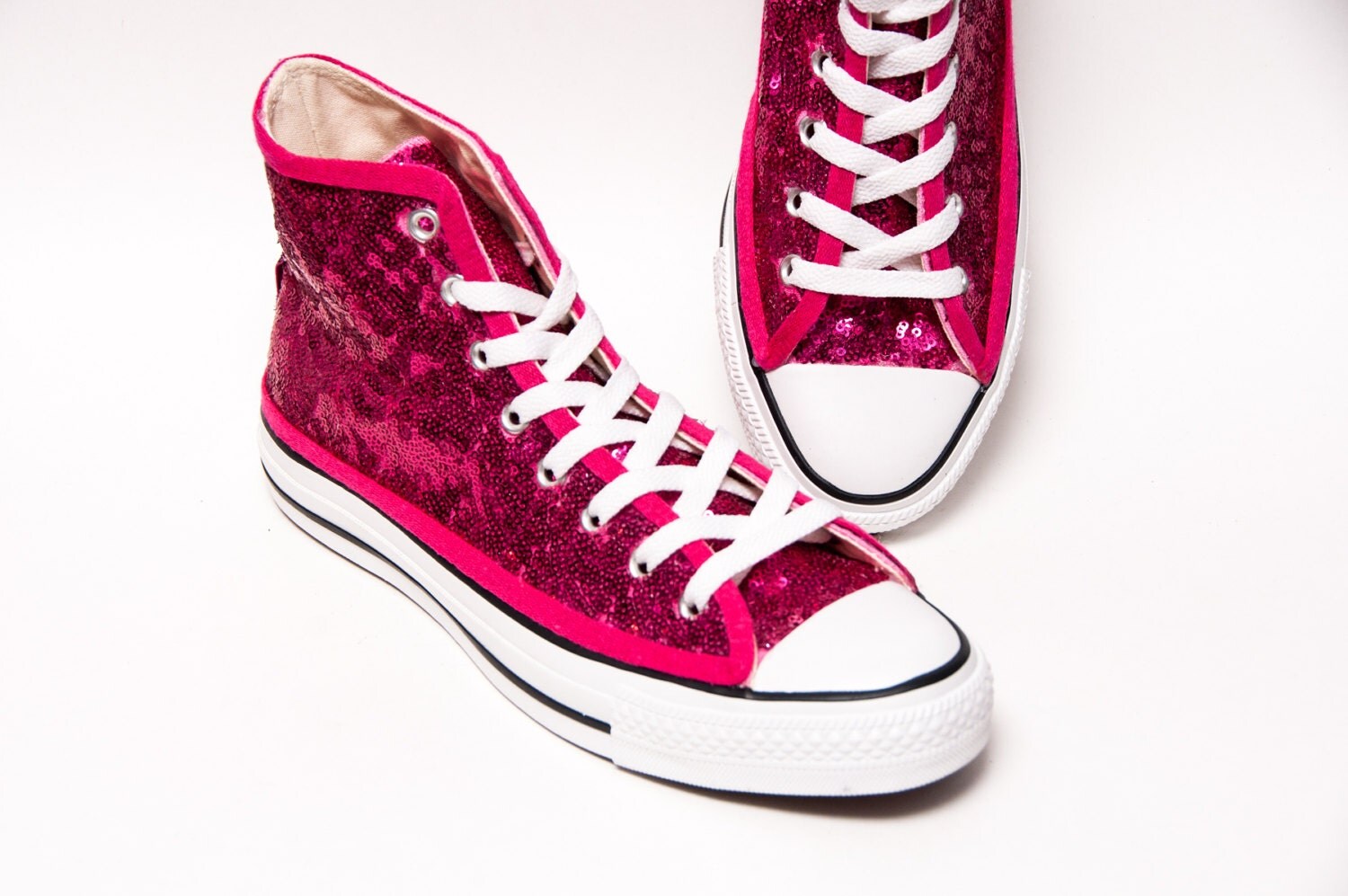 Tiny Sequin Starlight Hot Fuchsia Pink Hi Top Canvas Sneaker