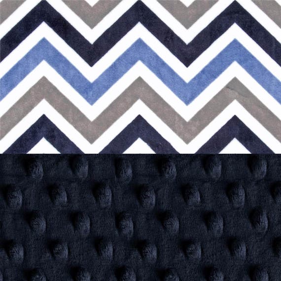 Personalized Baby Blanket / Mini Minky Baby Lovey Blanket Boy, Navy Blue Gray Chevron // Chevron Nursery Theme // Chevron Baby Blanket
