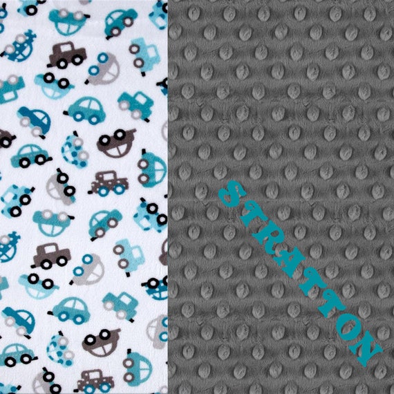 Personalized Baby Blanket - Car Minky Baby Blanket Boy, Gray Blue Name Blanket // Blue Car Baby Blanket / Car Blanket / Baby Shower Gift