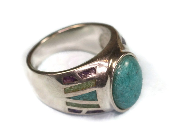 Crushed Turquoise Ring Multi Gemstone Inset Coleman Black Hills Gold Company Size 9