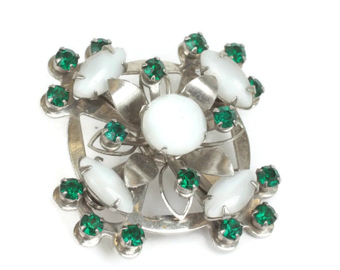 Vintage Celtic Design Pin Glass Moonstones Green Stones