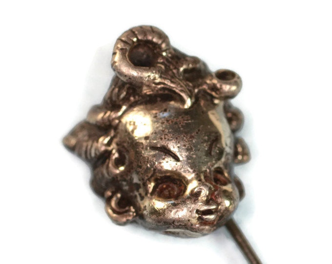 Imp with Snakes on Head Stickpin Sterling Silver Figural Vintage Pin