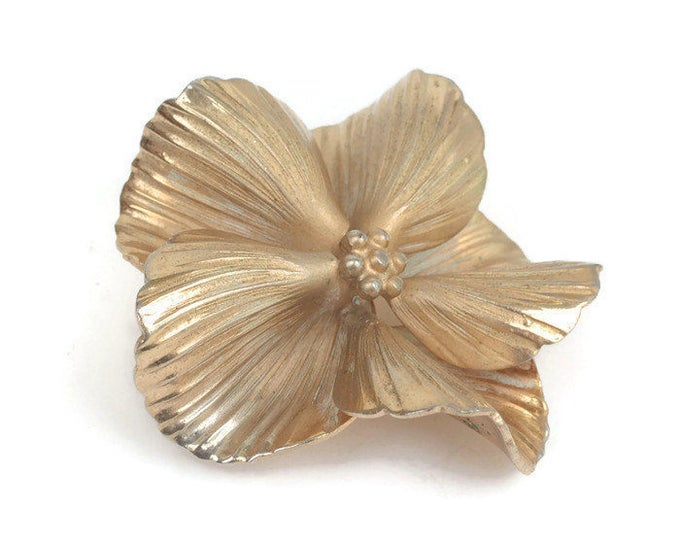 CIJ Sale Ruffled Petal Floral Brooch Gold Tone Signed Giovanni Vintage
