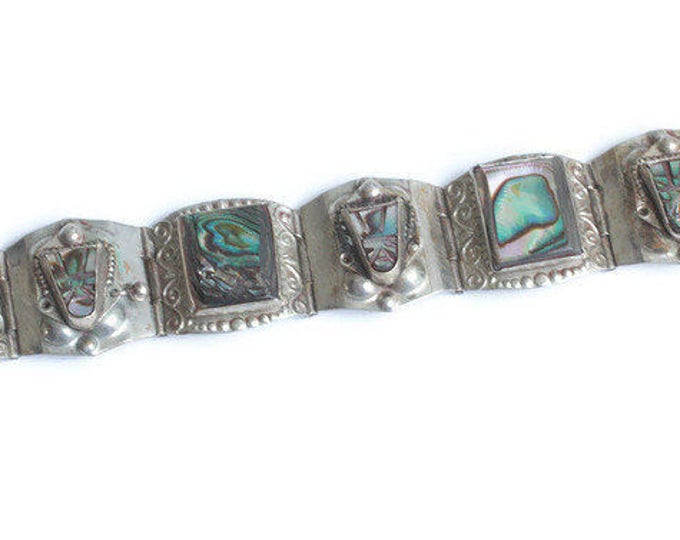 CIJ Sale Mexican Face Mask Abalone Bracelet Alpaca Silver Metal Vintage