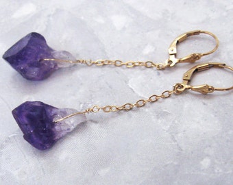 Raw Amethyst Earrings- Gold Filled