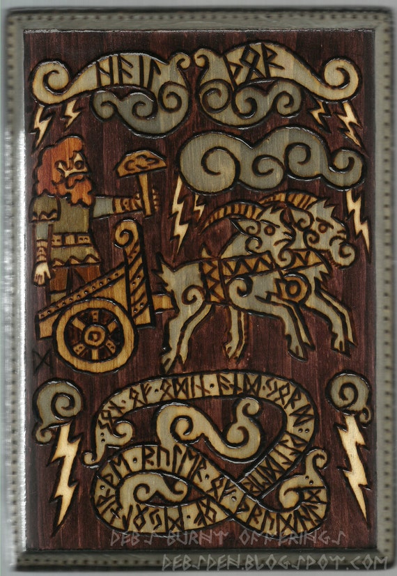 Thor and Chariot Wood Plaque Viking Norse