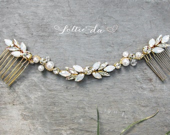 Gold Opal Hair Vine Wreath, Gold Wedding Hair Piece, Hair Vine Wreath, Boho Wedding Hair Comb, Opal Marquise Wedding Comb - 'HARMONY'